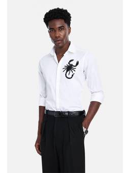 Snitch - White Embroidered Full Sleeves Slim Festive Luxe Shirt for Men