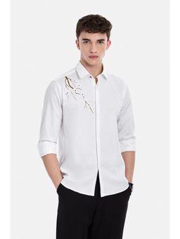 Snitch - White Embroidery Full Sleeves Slim Festive Luxe Shirt for Men
