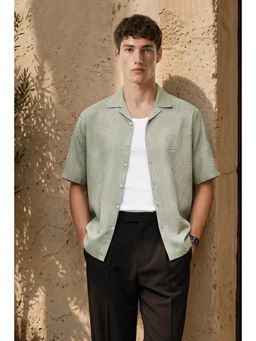 Snitch - Light Green Embroidered Half Sleeves Boxy Shirt for Men