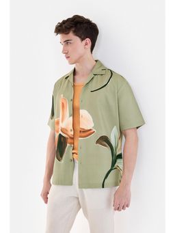 Snitch - Light Green Floral Half Sleeves Boxy Shirt for Men