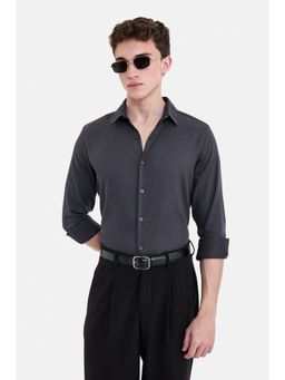 Snitch - Dark Grey Solid Full Sleeves Slim Semi Casual Shirt for Men