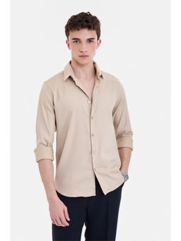 Snitch - Beige Solid Full Sleeves Slim Semi Casual Shirt for Men
