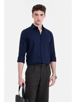 Snitch - Navy Solid Full Sleeves Slim Semi Casual Shirt for Men