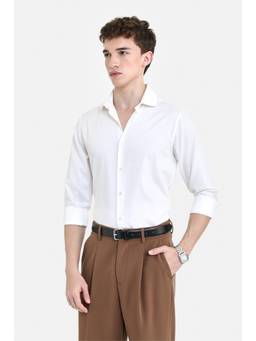 Snitch - White Solid Full Sleeves Slim Formal Shirt for Men