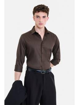Snitch - Dark Brown Solid Full Sleeves Slim Formal Shirt for Men