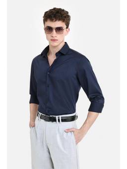 Snitch - Navy Solid Full Sleeves Slim Formal Shirt for Men
