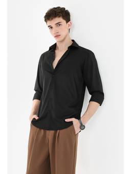 Snitch - Black Solid Full Sleeves Slim Casual Shirt for Men