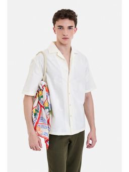 Snitch - Cream Textured Half Sleeves Boxy Shirt for Men
