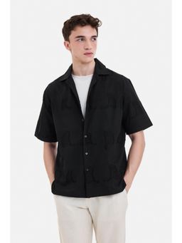 Snitch - Black Textured Half Sleeves Boxy Shirt for Men