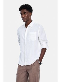 Snitch - White Textured Full Sleeves Regular Semi Casual Shirt for Men