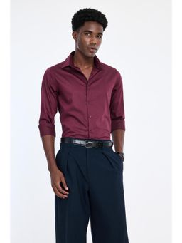 Snitch - Maroon Solid Full Sleeves Slim Formal Shirt for Men