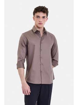Snitch - Brown Solid Full Sleeves Slim Casual Shirt for Men