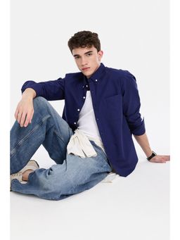 Snitch - Navy Solid Full Sleeves Regular Casual Shirt for Men