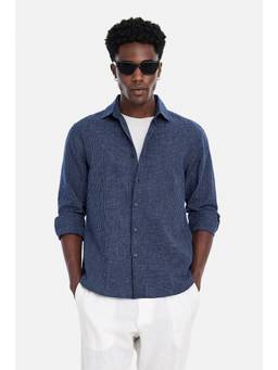 Snitch - Navy Micro Check Full Sleeves Regular Casual Shirt for Men