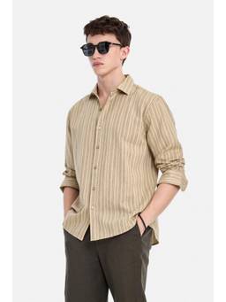 Snitch - Beige Stripes Full Sleeves Regular Casual Shirt for Men
