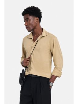 Snitch - Beige Solid Full Sleeves Slim Semi Casual Shirt for Men