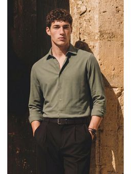 Snitch - Olive Solid Full Sleeves Slim Semi Casual Shirt for Men