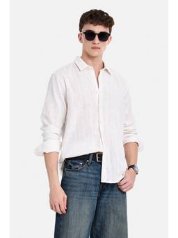 Snitch - White Woven Full Sleeves Regular Semi Casual Shirt for Men