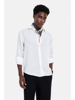 Snitch - White Solid Full Sleeves Regular Casual Shirt for Men