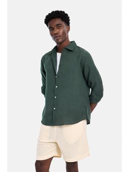 Snitch - Dark Green Solid Full Sleeves Regular Casual Shirt for Men