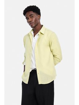 Snitch - Pastel Yellow Solid Full Sleeves Regular Casual Shirt for Men