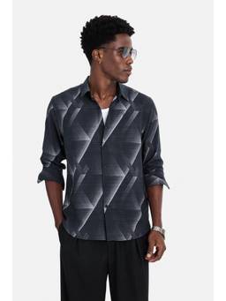 Snitch - Black Geometric Full Sleeves Regular Casual Shirt for Men