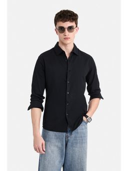 Snitch - Black Solid Full Sleeves Regular Casual Shirt for Men