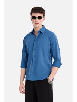 Snitch - Blue Solid Full Sleeves Regular Casual Shirt for Men