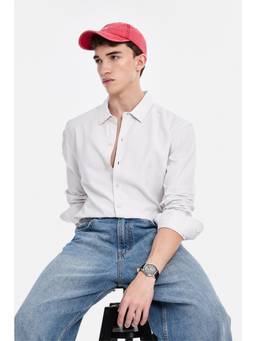Snitch - White Solid Full Sleeves Regular Semi Casual Shirt for Men