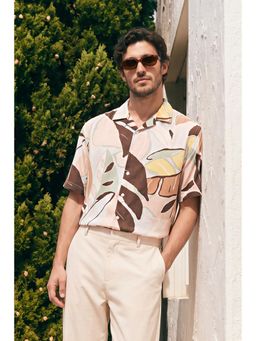 Snitch - Light Peach Floral Half Sleeves Boxy Shirt for Men