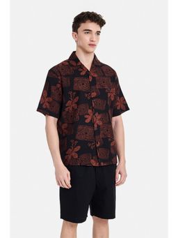 Snitch - Black Floral Half Sleeves Boxy Shirt for Men