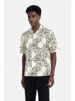 Snitch - Off White Abstract Half Sleeves Boxy Shirt for Men