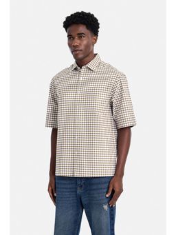 Snitch - Brown Gingham Half Sleeves Oversized Casual Shirt for Men