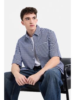 Snitch - Navy Gingham Half Sleeves Oversized Casual Shirt for Men