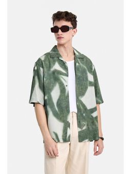 Snitch - Green Abstract Half Sleeves Oversized Casual Shirt for Men