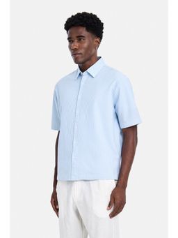 Snitch - Light Blue Stripes Half Sleeves Boxy Casual Shirt for Men