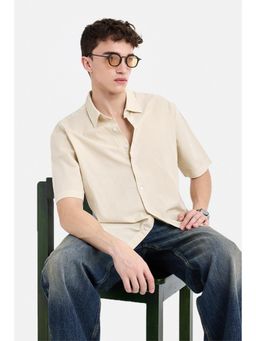Snitch - Beige Stripes Half Sleeves Boxy Casual Shirt for Men