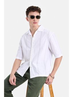 Snitch - White Stripes Half Sleeves Oversized Shirt for Men