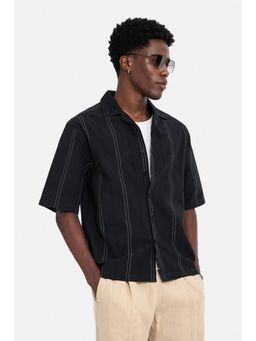 Snitch - Black Stripes Half Sleeves Oversized Shirt for Men