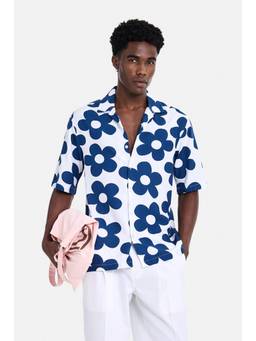 Snitch - Blue Floral Half Sleeves Boxy Shirt for Men