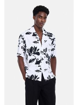 Snitch - White Floral Half Sleeves Boxy Shirt for Men