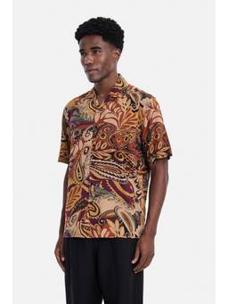 Snitch - Burgundy Paisley Half Sleeves Boxy Shirt for Men