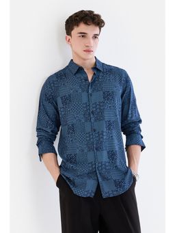 Snitch - Dark Blue Printed Full Sleeves Regular Casual Shirt for Men