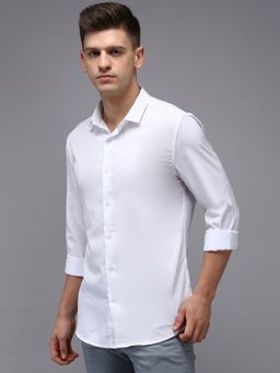 SHOWOFFFF - Men White Collar Neck Solid Classic Fit Shirt