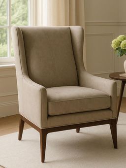 JABRIX - Minimalist Beige Thick Padded Velvet Sofa Lounge Chair with Cushion