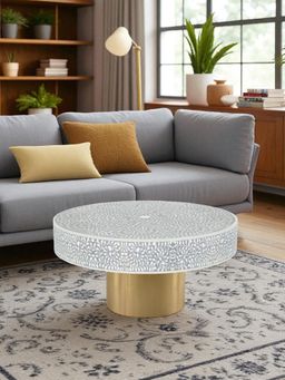 JABRIX - Bone Inlay Grey Round Coffee Table - Cleo