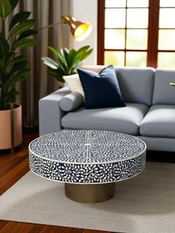 JABRIX - Bone Inlay Blue Round Coffee Table - Cleo