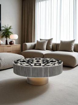JABRIX - Bone Inlay Black Round Coffee Table - Kingsley