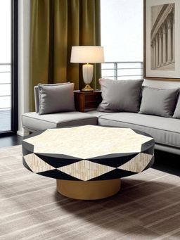 JABRIX - Bone Inlay Black Philly Inlay Round Coffee Table -Eliza