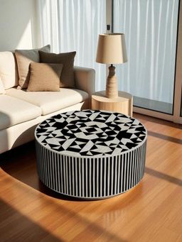 JABRIX - Bone Inaly Black Philly Inlay Round Coffee Table - Kingsley